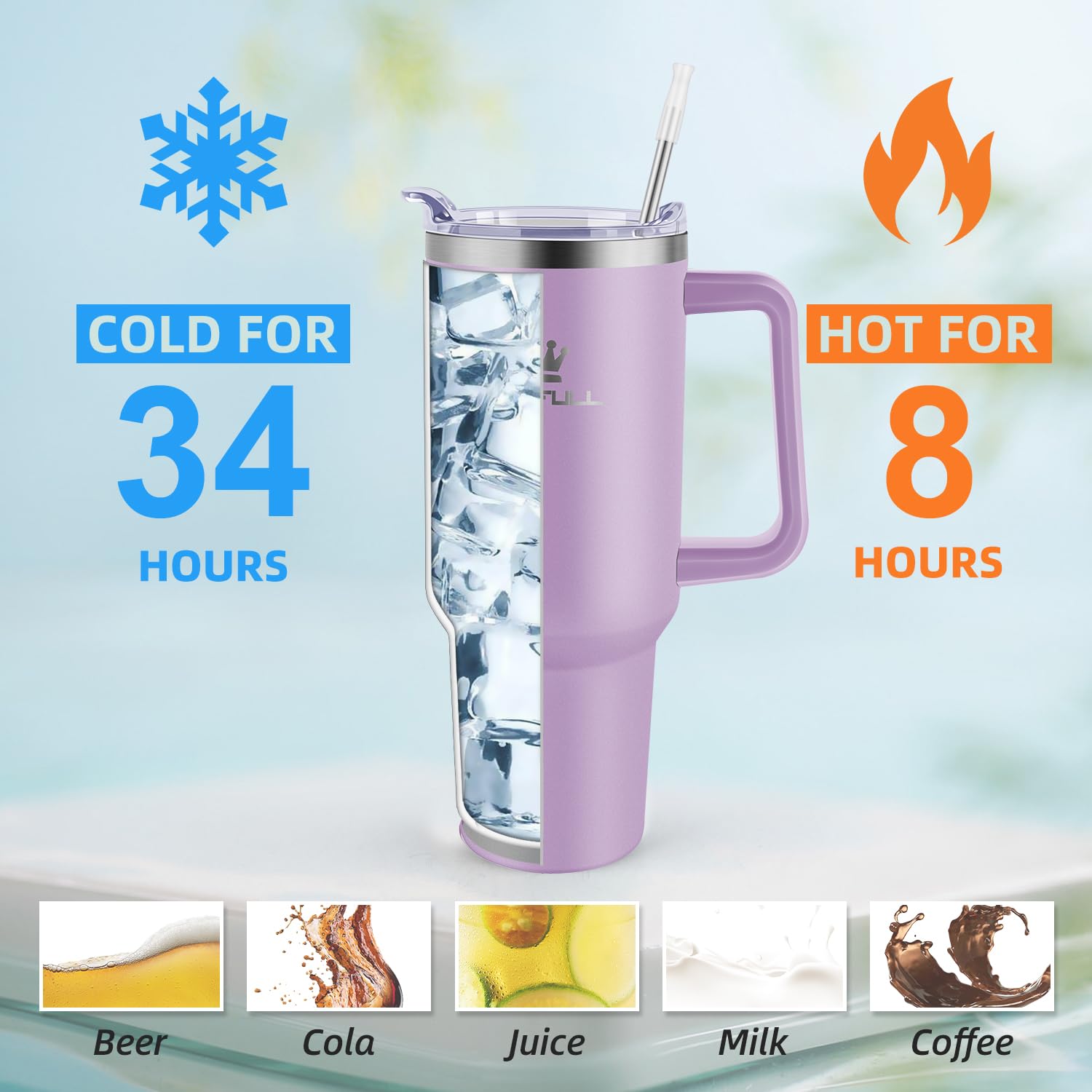 Double-wall insulation interior preserves temperature for cold or hot drinks.