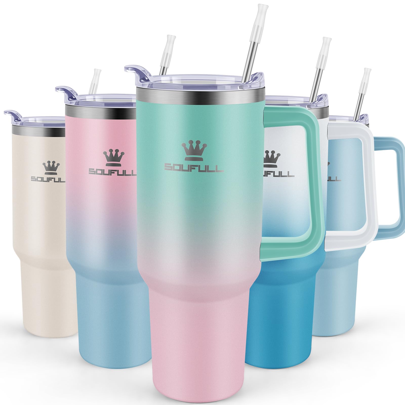 Soufull 40 oz tumbler with handle for easy on-the-go hydration.