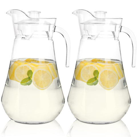 SOUJOY 2-pack plastic pitcher front view with clear body and sturdy handle for everyday use