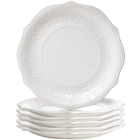 SOUJOY porcelain dinner plate with embossed petal edge for elegant table settings.