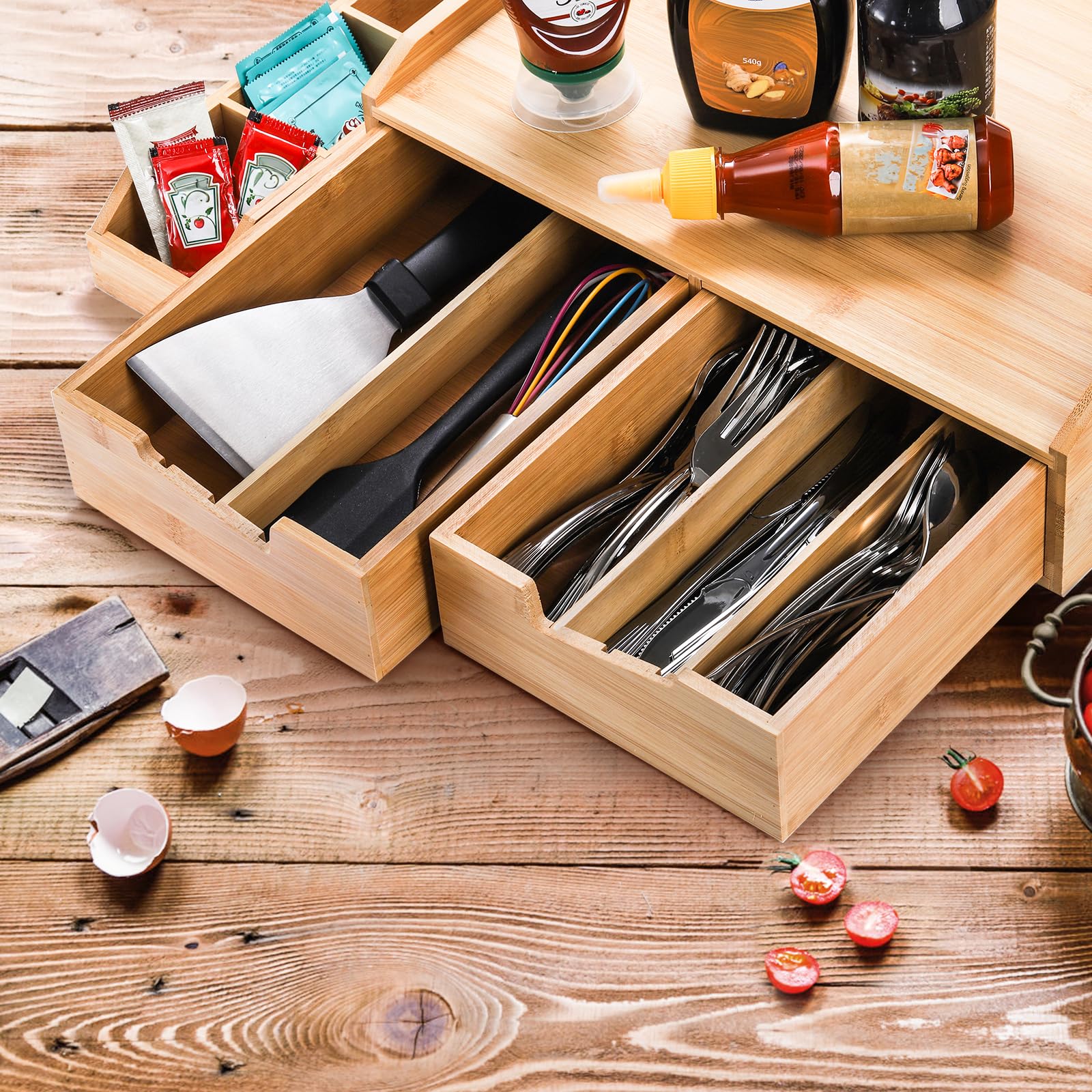 SOUJOY durable bamboo material supports a neat countertop setup.