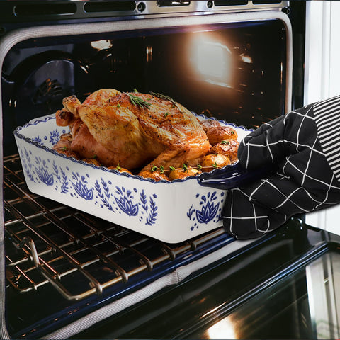 SOUJOY bakeware with double handles for easy oven to table transfer.