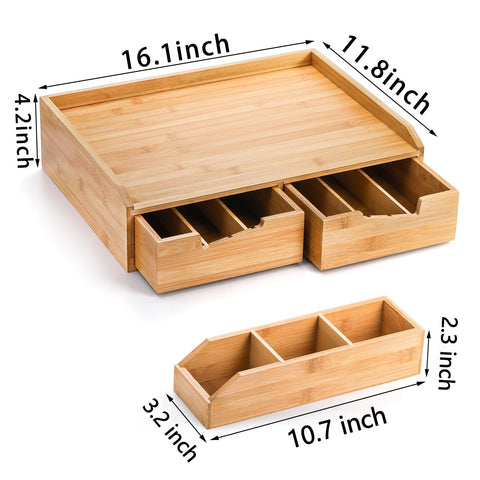 SOUJOY tea bag drawer with adjustable dividers for easy flavors.