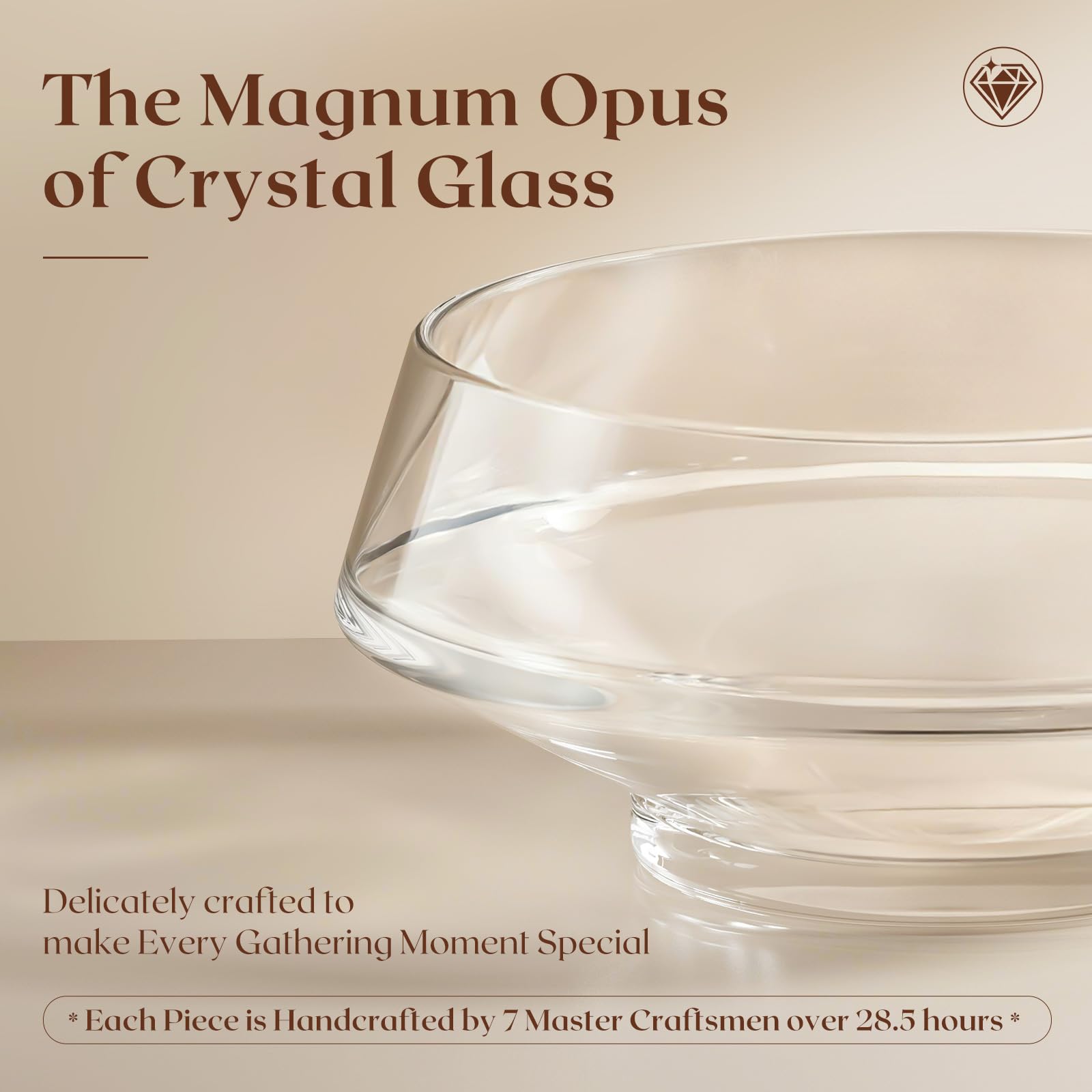 SoulThink hand-blown crystal glass emphasizes light refraction and premium feel.