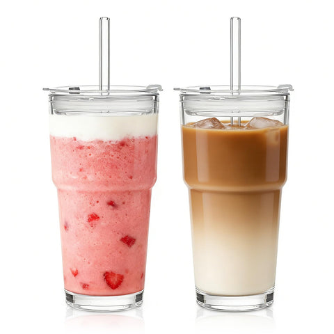 SoulTimes 20oz glass tumbler with lid and straw for iced coffee on the go.