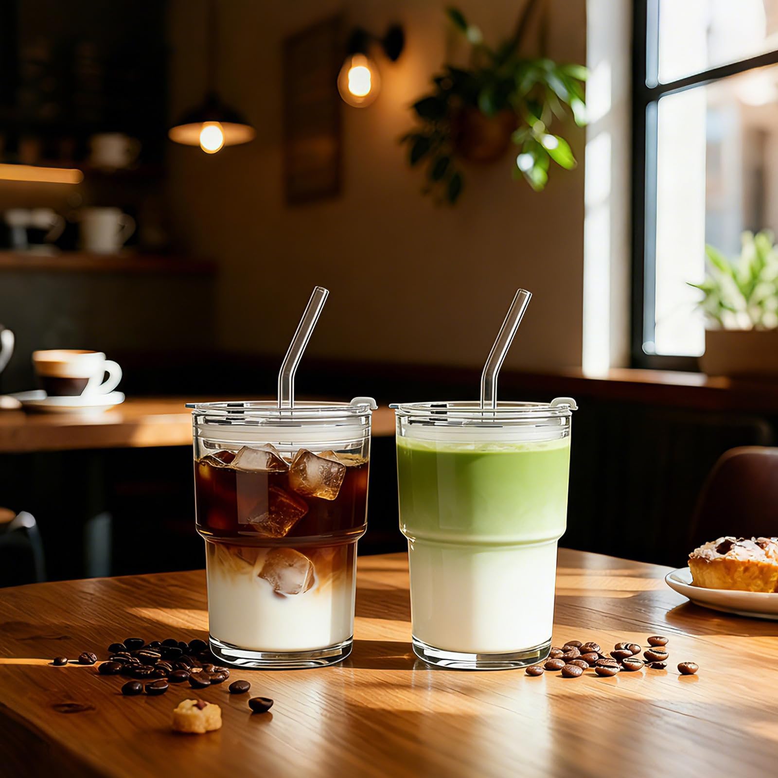SoulTimes clear glass tumbler shows iced coffee colors beautifully.