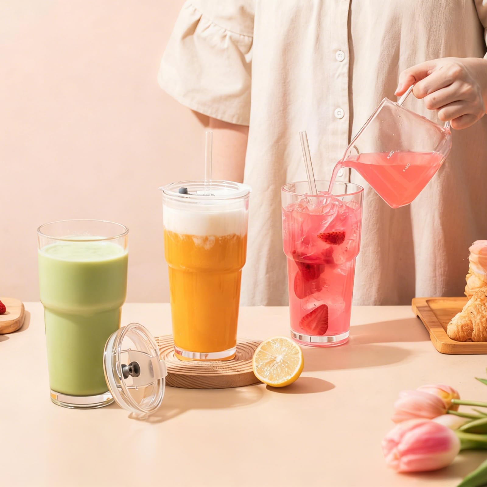Reusable glass straw included with SoulTimes set for eco-friendly sipping.
