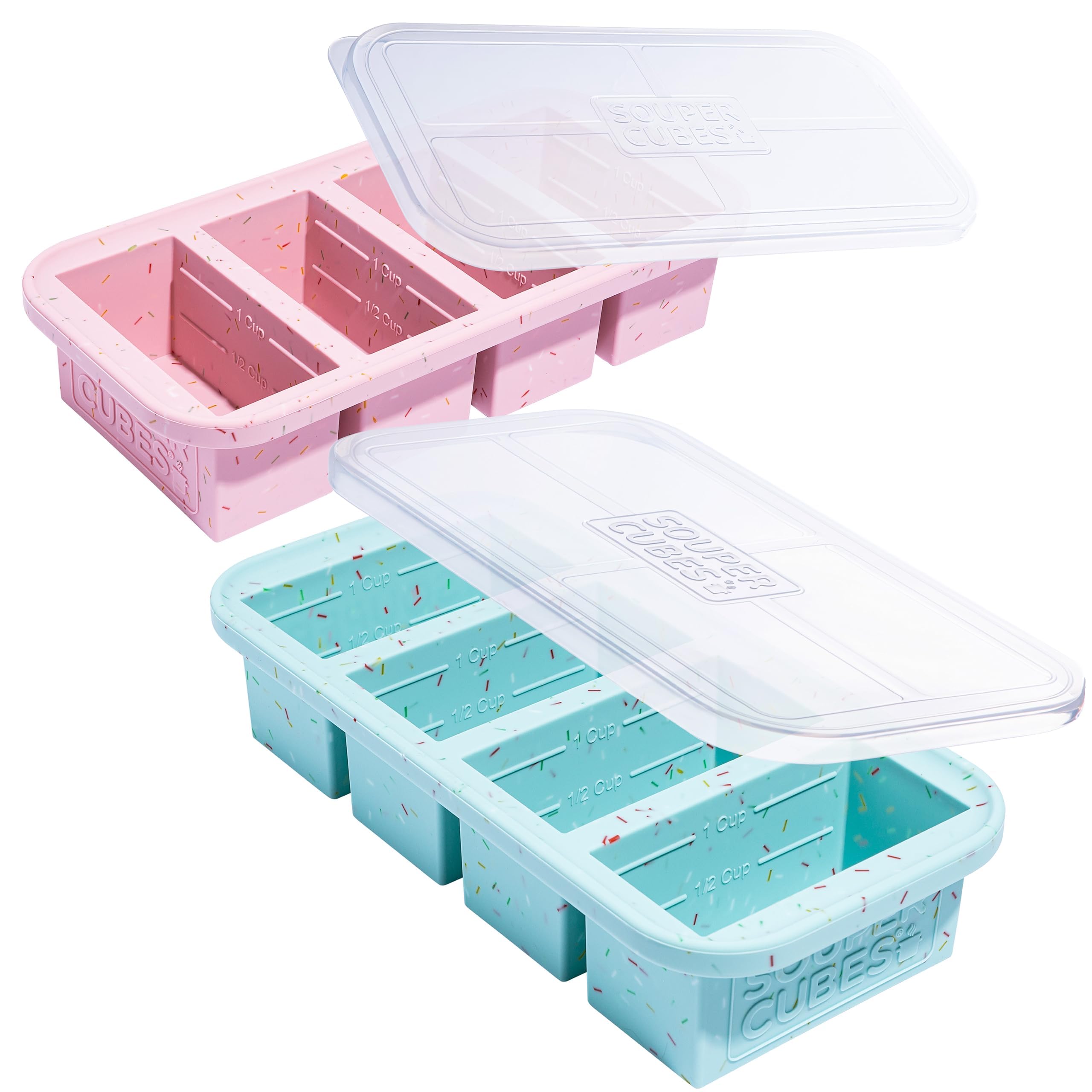 Souper Cubes 1-Cup silicone freezer mold with lid for easy portions.