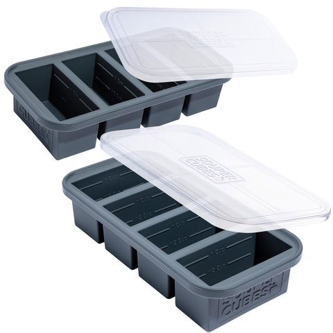 Souper Cubes 1cup tray with lids for easy portion-controlled freezing.