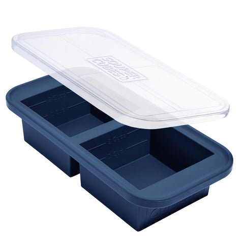 Souper Cubes 2 cup tray with blue lid for portioned leftovers and soups