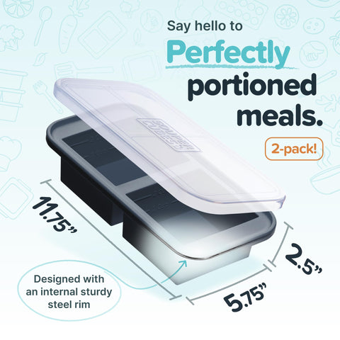 Souper Cubes 2 cup molds with fill lines aid portion control and reheating.