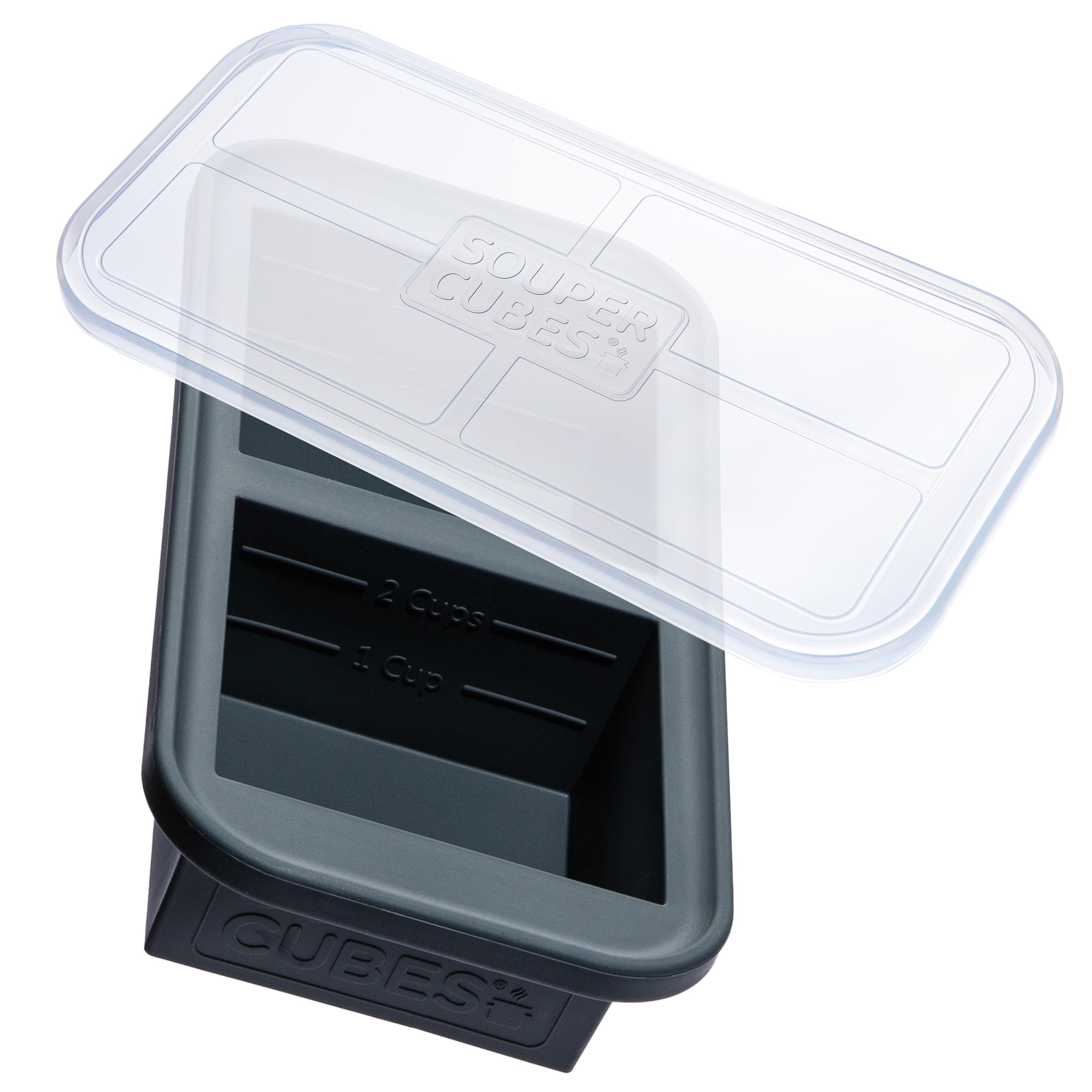 Souper Cubes 2cup silicone-freezer tray with charcoal lid for organized meal prep