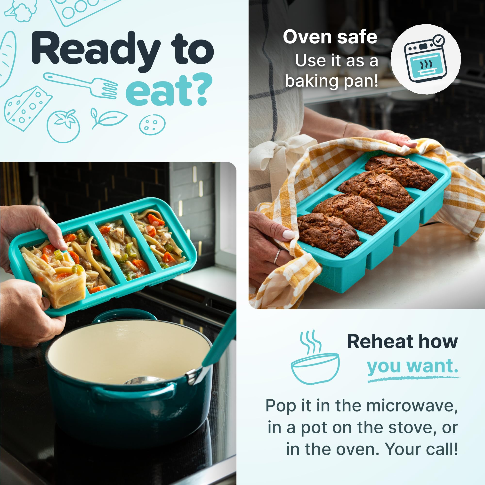 Souper Cubes Aqua dishwasher-safe for quick cleanup after batch prep.