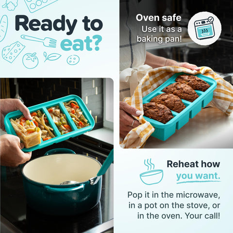 Souper Cubes Aqua dishwasher-safe for quick cleanup after batch prep.