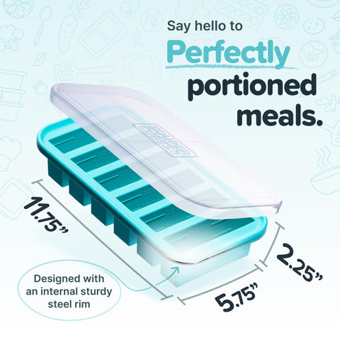 Souper Cubes Aqua with fill lines for precise half-cup portions.