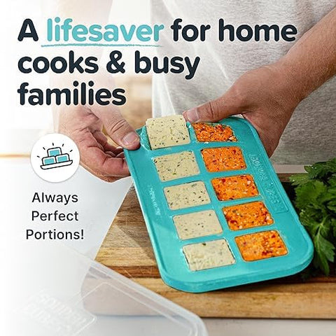 Souper Cubes pesto freezer tray provides ready-to-use dollops.