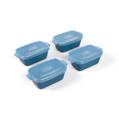 Souper Cubes blueberry stoneware small baking dish, front view, ideal for reheating single portions