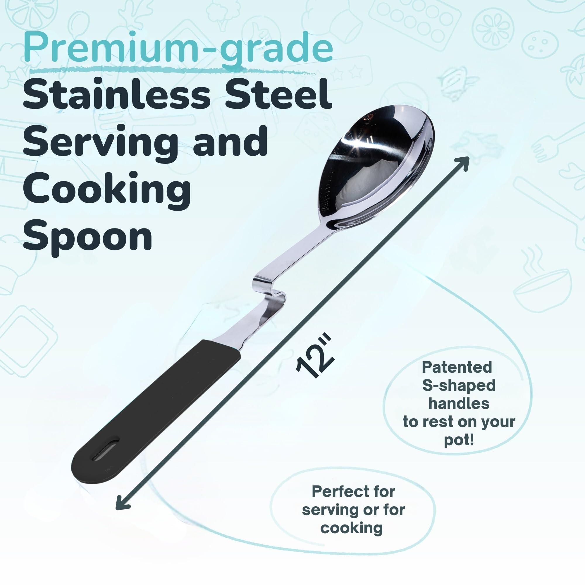 Souper Cubes charcoal spoon with silicone handle stays cool while cooking