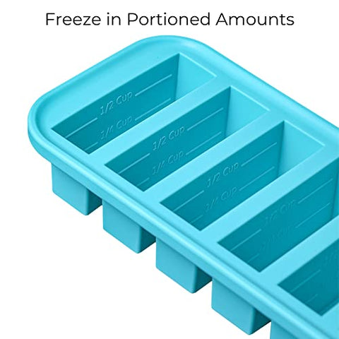 Souper Cubes freezer tray with matching aqua lid for organized storage