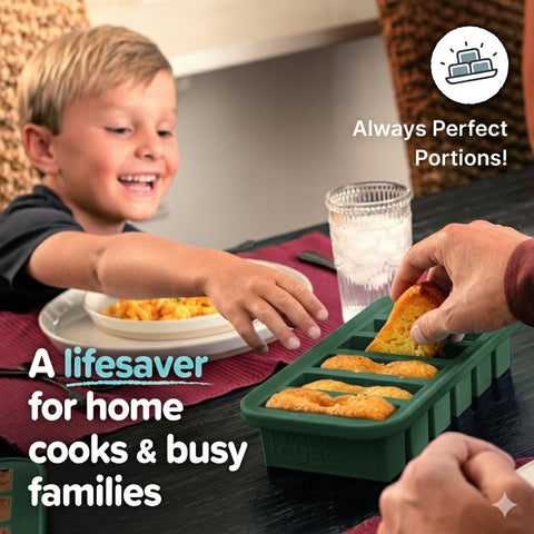 Souper Cubes kale 1/2-cup tray with lid for snacks.