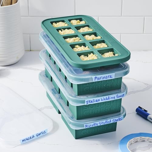 Souper Cubes kale 1-cup tray with lid fits single-serving meals.