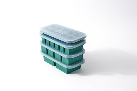 Souper Cubes kale 2-cup tray with lid for precise meal portions.