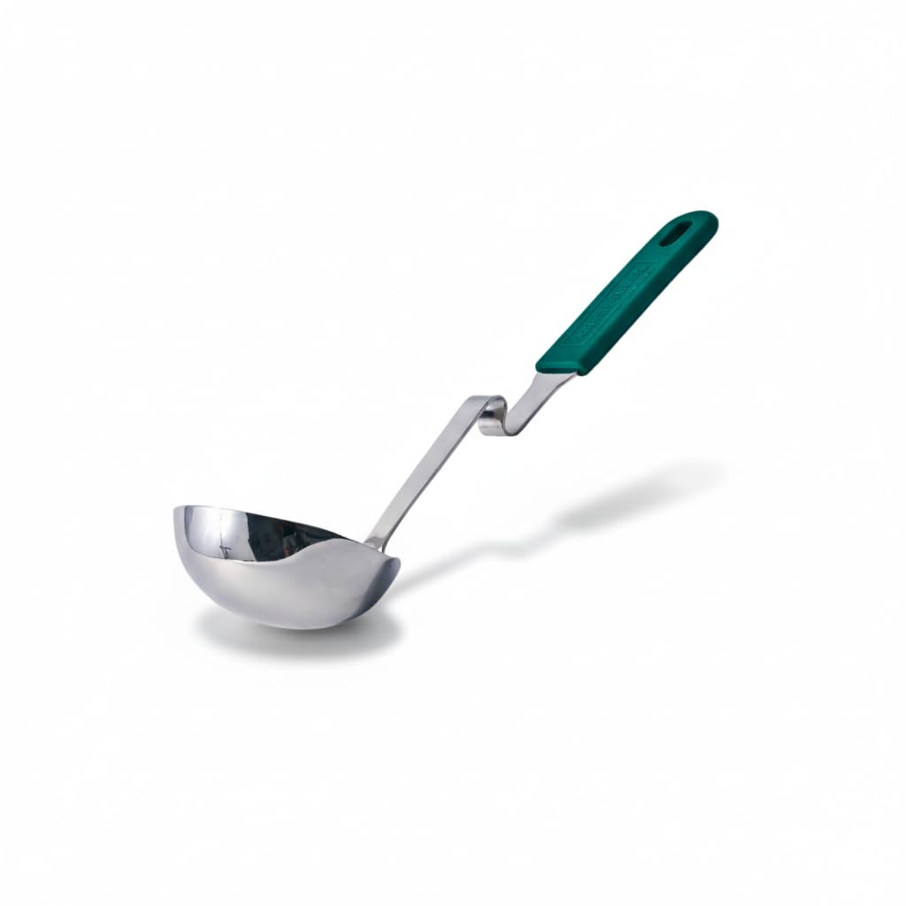 Souper Cubes no mess stainless steel soup ladle with silicone handle for easy pot-side serving.