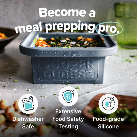 Souper Cubes oven-safe trays up to 415 F for reheating.