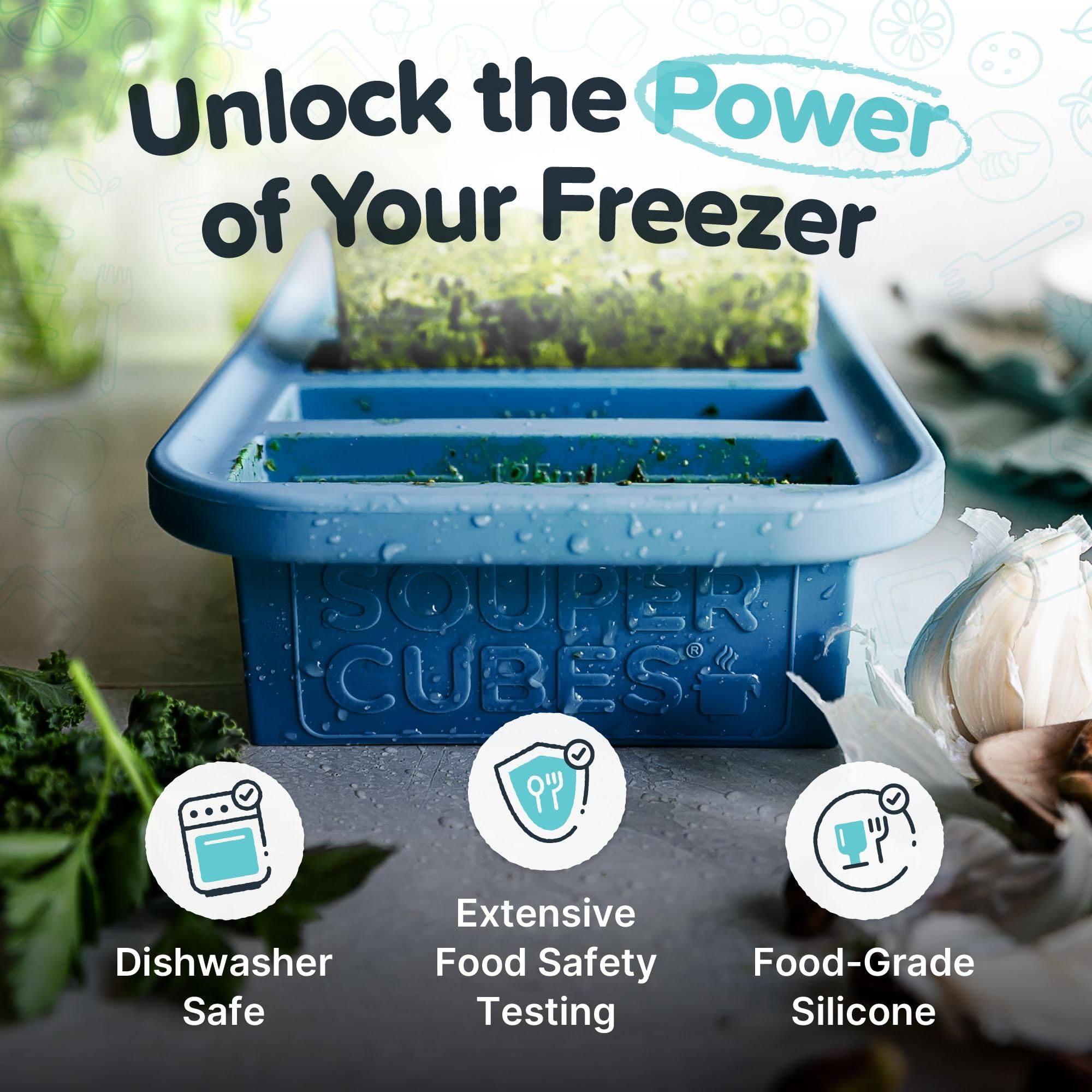 Souper Cubes oven-safe freezer tray for versatile freezing and easy cleanup.