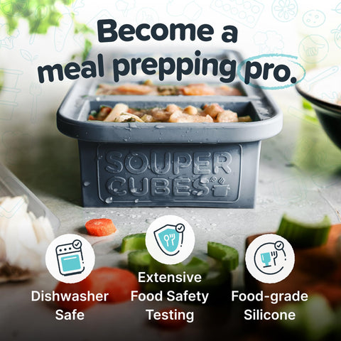 Souper Cubes oven-safe tray enables reheating and cooking flexibility.