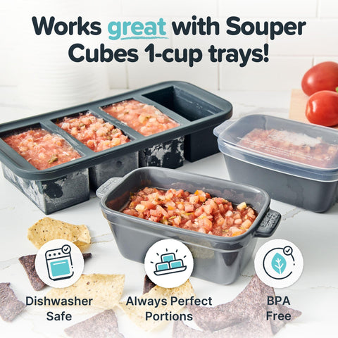 Souper Cubes silicone-covers charcoal keep portions secure for reheating.