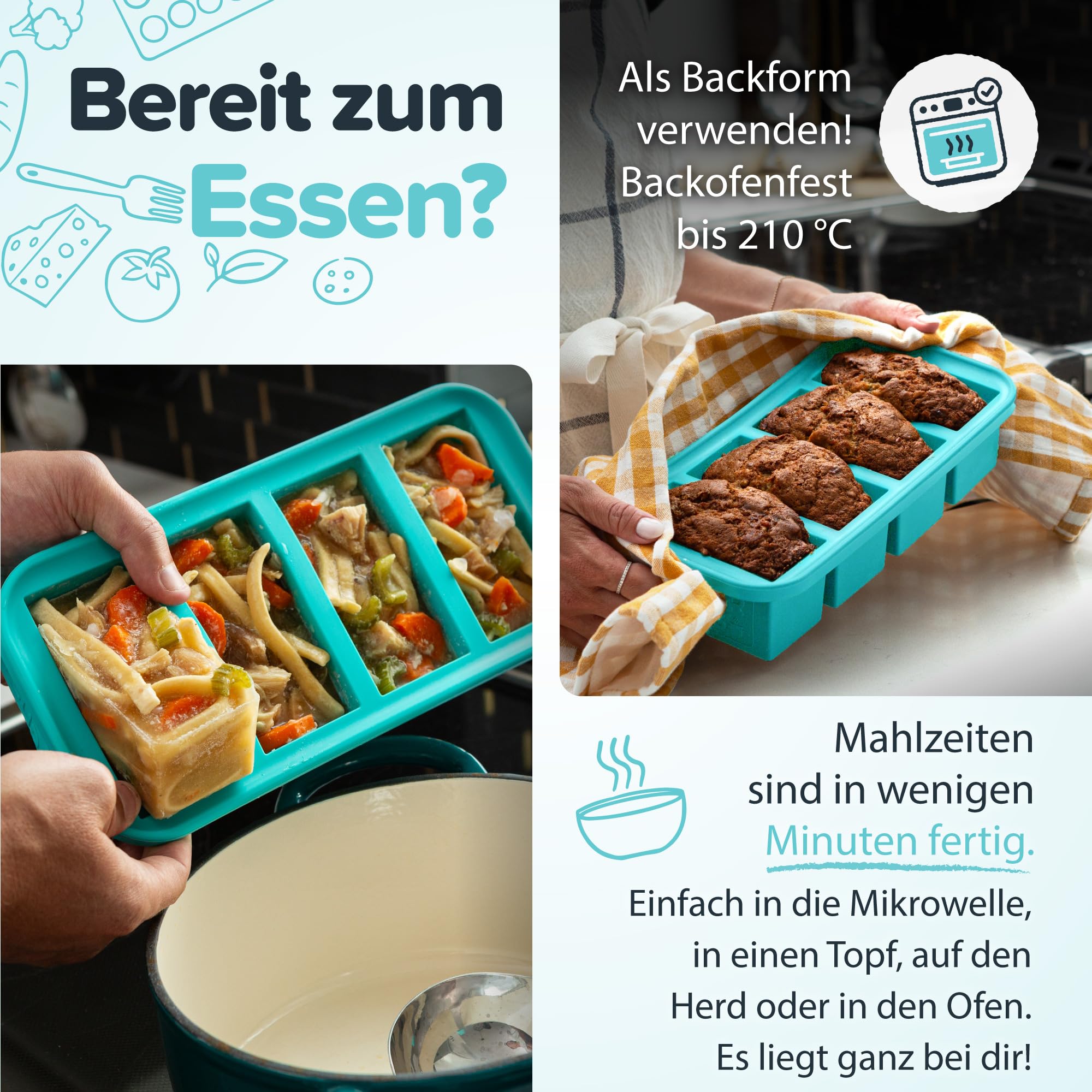 Souper Cubes aqua lids with silicone freezer molds for secure storage