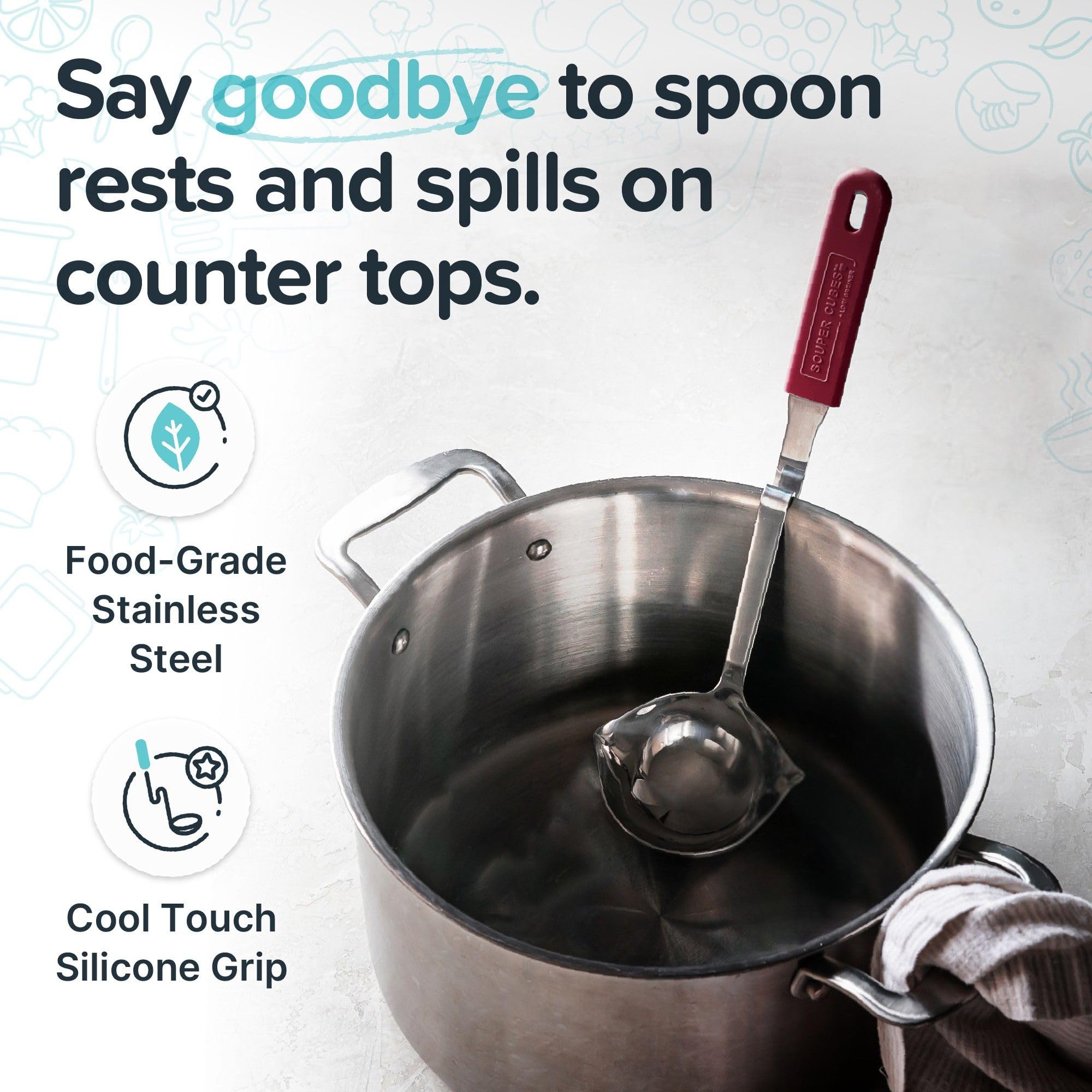 Souper Cubes stainless steel ladle silicone handle stays cool while cooking