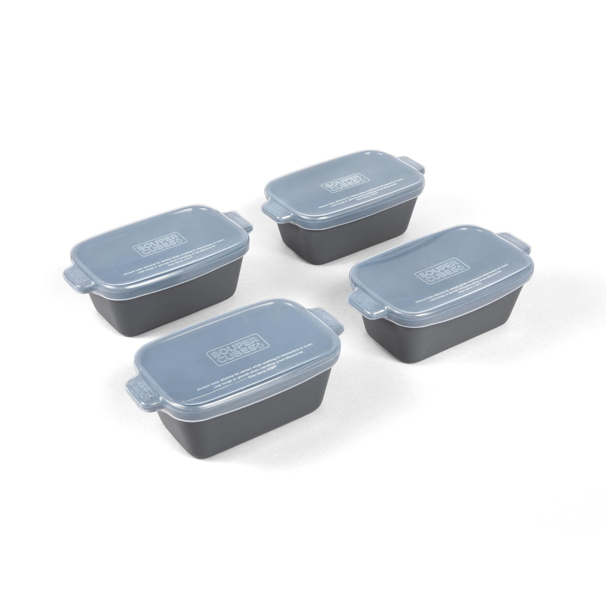 Souper Cubes stoneware small-dish charcoal set of 4 ready to reheat single portions.