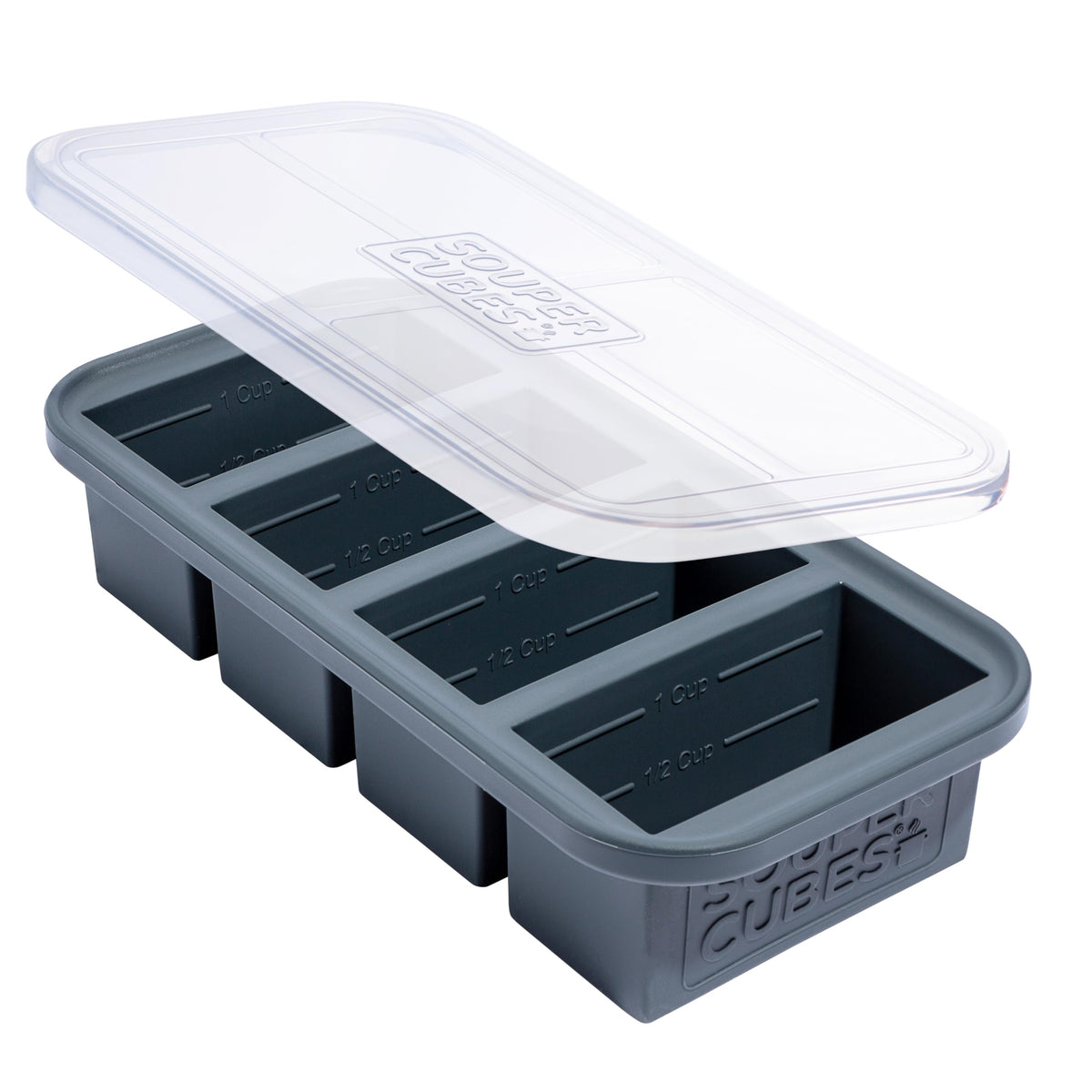 Souper Cubes 1 cup silicone freezer mold with lid charcoal for easy portions
