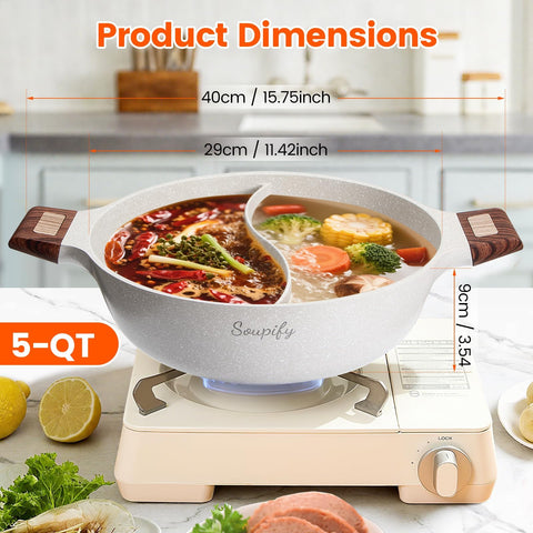 Soupify five-quart pot divider setup shows two flavors ready to cook side by side.
