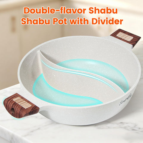 Soupify five-quart shabu shabu pot is induction, gas, electric, and ceramic compatible.