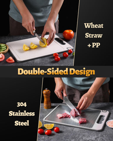 SourceBeat dual-surface board with steel and BPA-free wheat straw for versatile tasks.
