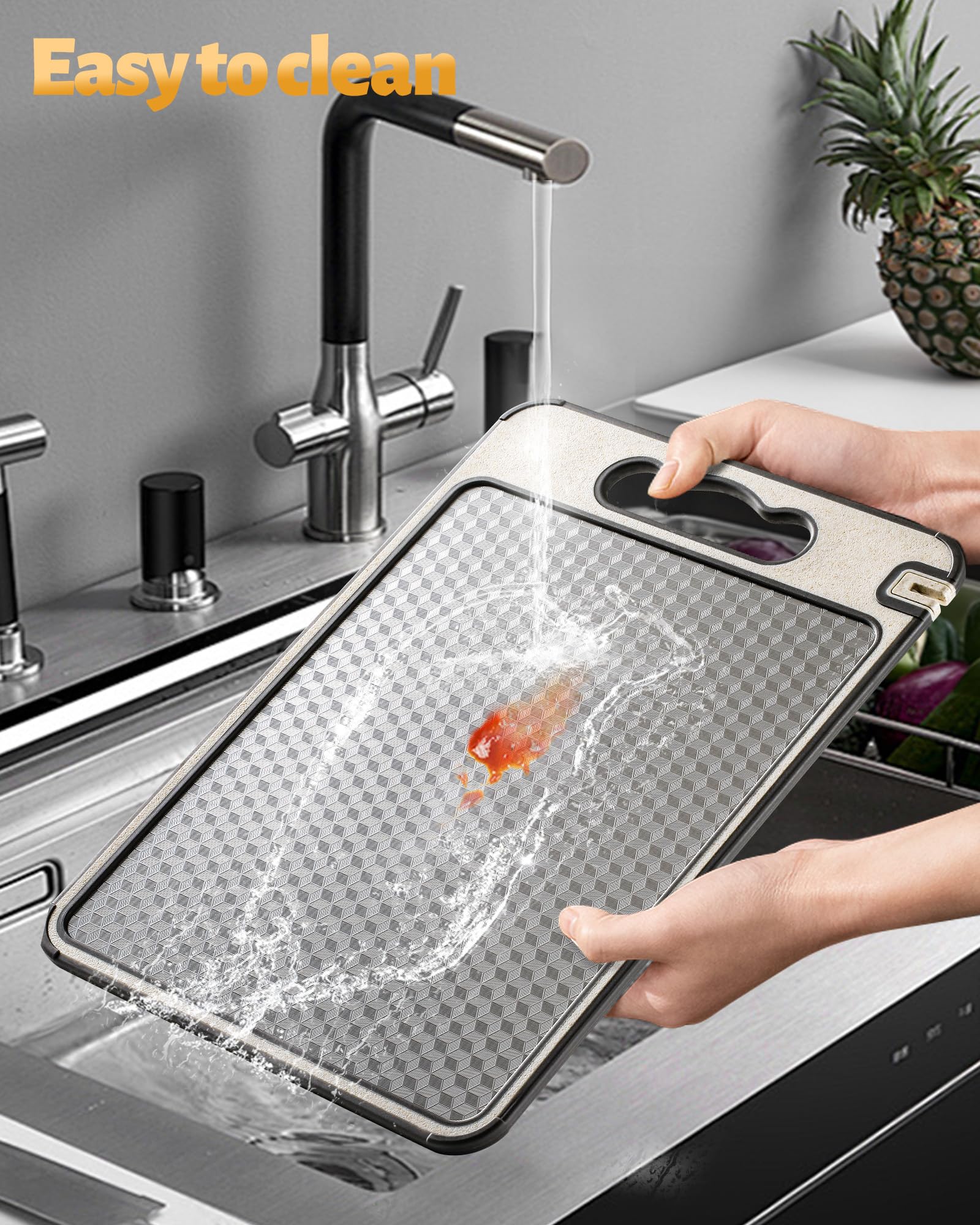 SourceBeat garlic grater on the board for easy flavor prep.