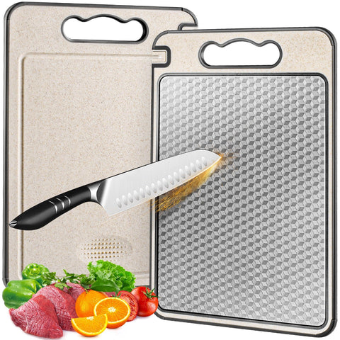 SourceBeat stainless steel cutting board with mesh design protects blades during chopping.
