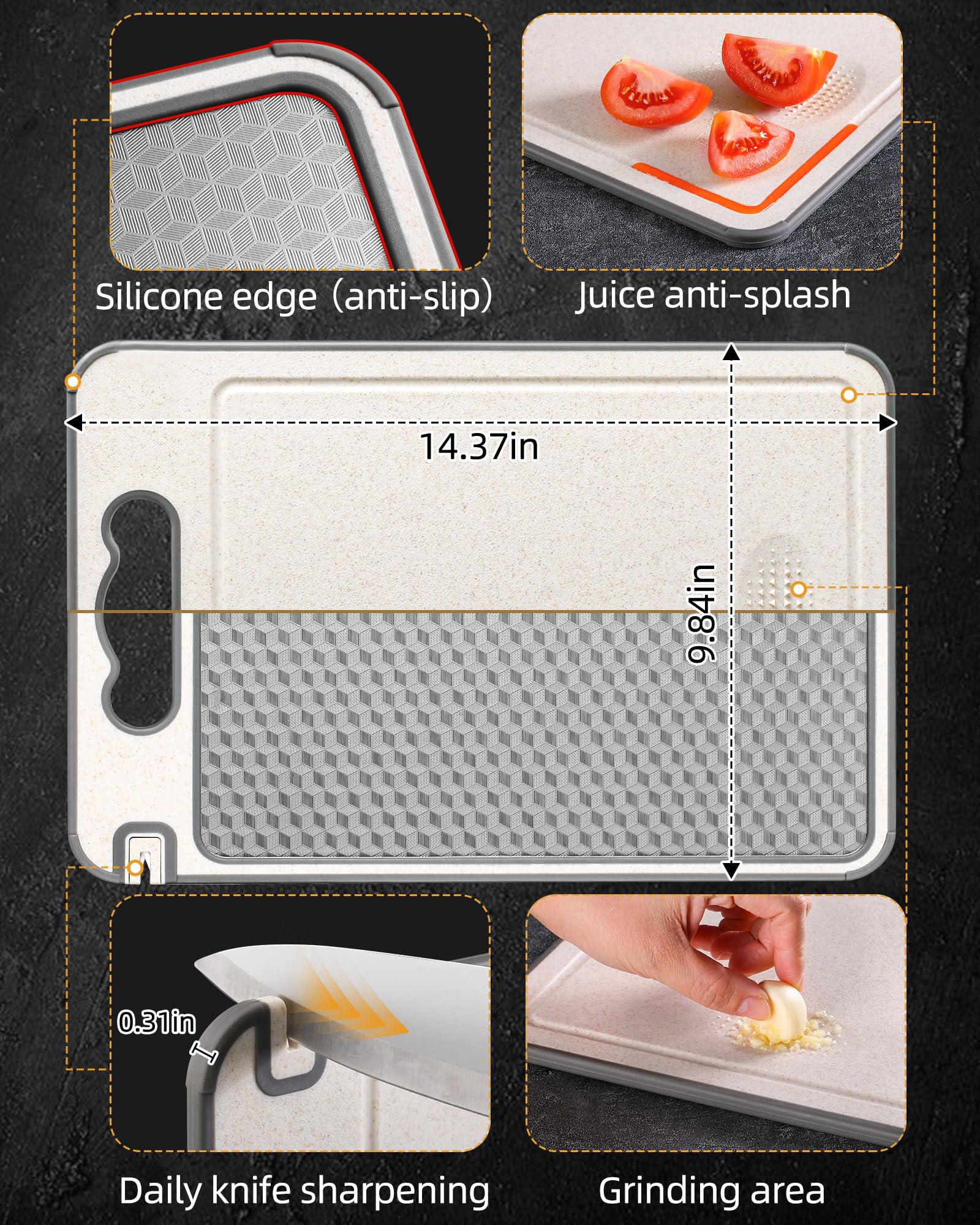 SourceBeat non-slip silicone-wrapped edge keeps the board stable on counters.