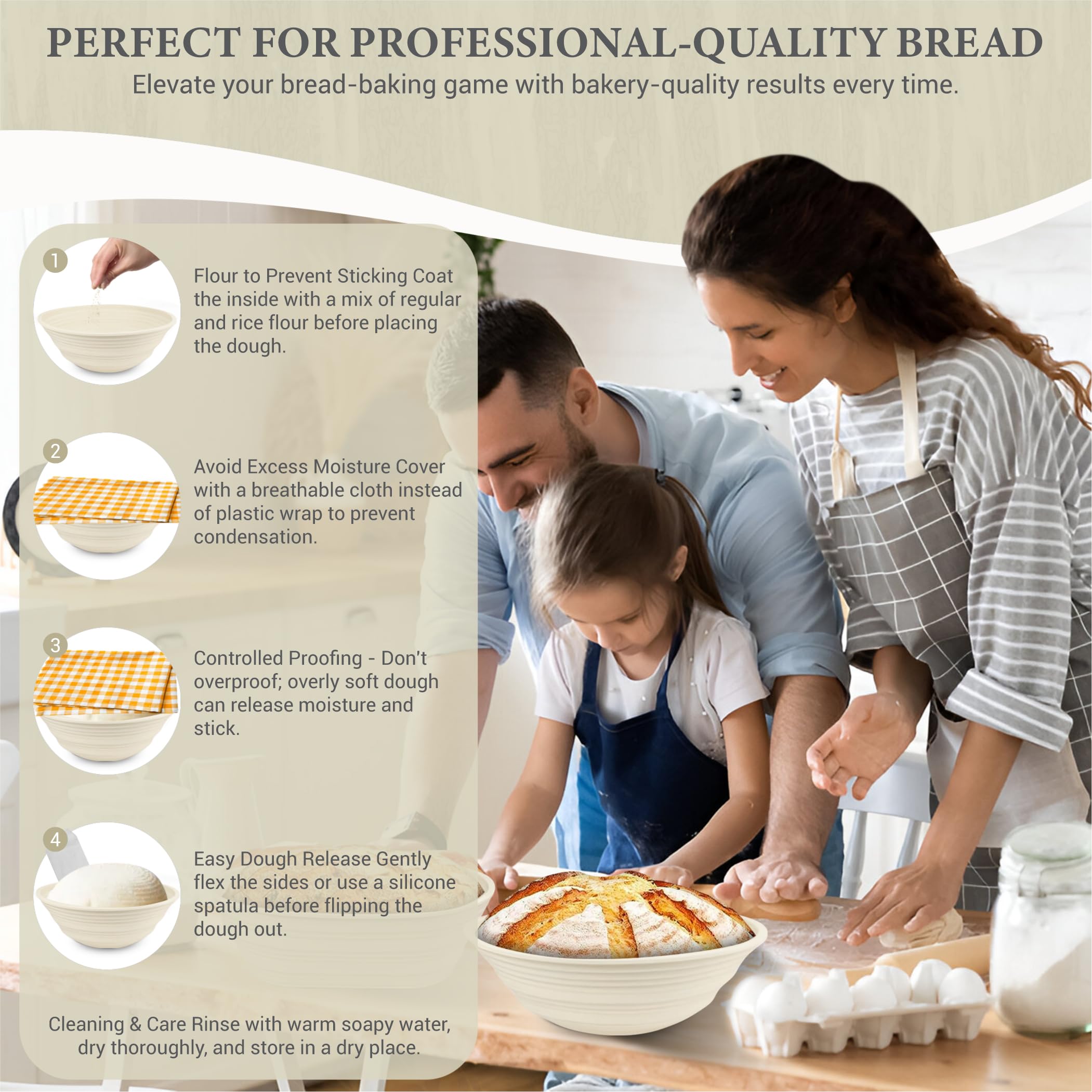 Sourdough Whisper compact 9.5-inch baskets store easily on shelves.