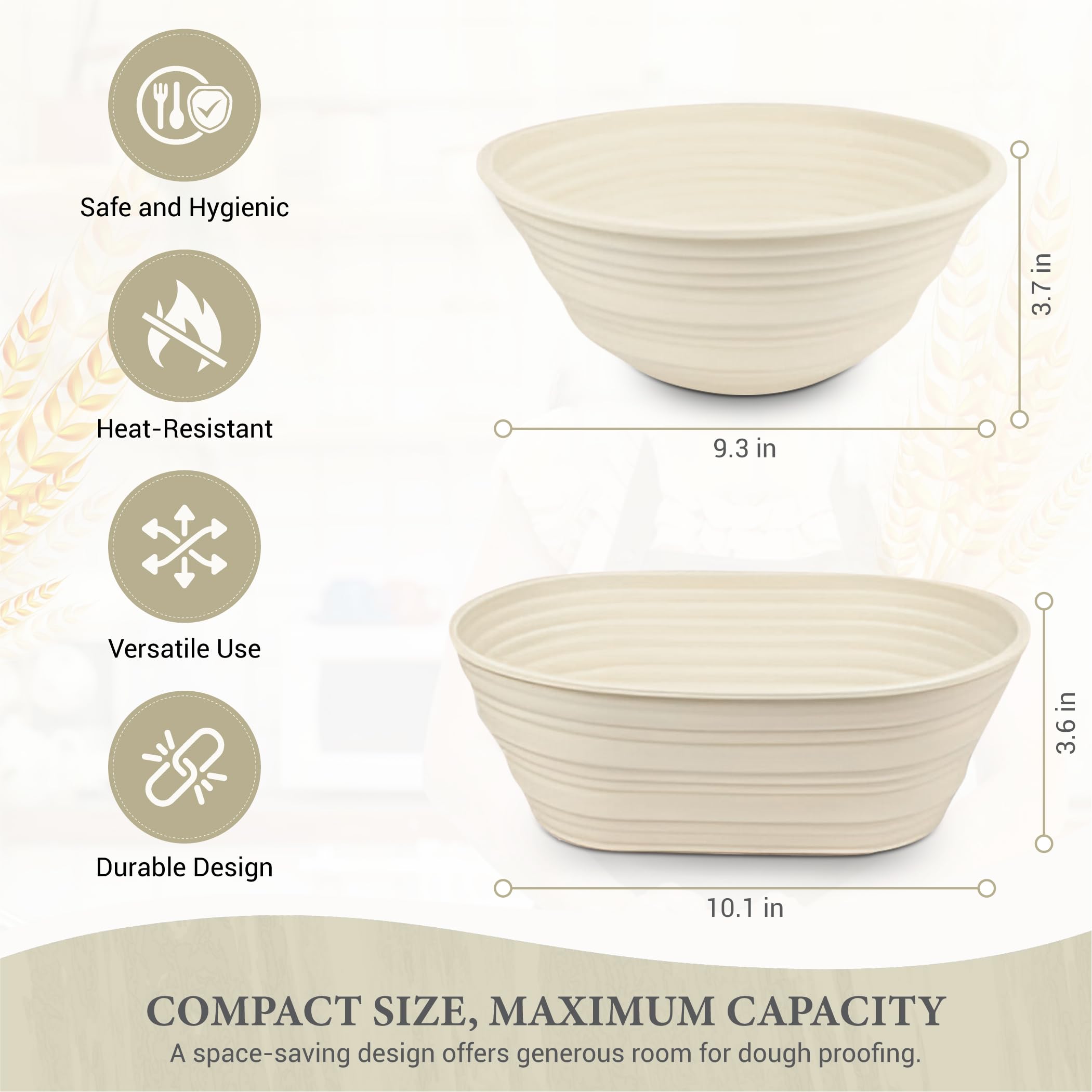 Sourdough Whisper oven-safe proofing bowls withstand up to 480°F for versatile use.