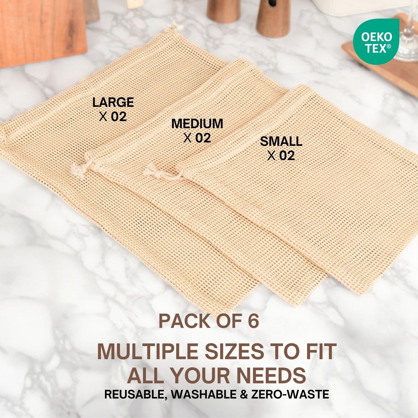 SOUS HOUSE eco-friendly mesh bags reduce plastic waste in your kitchen