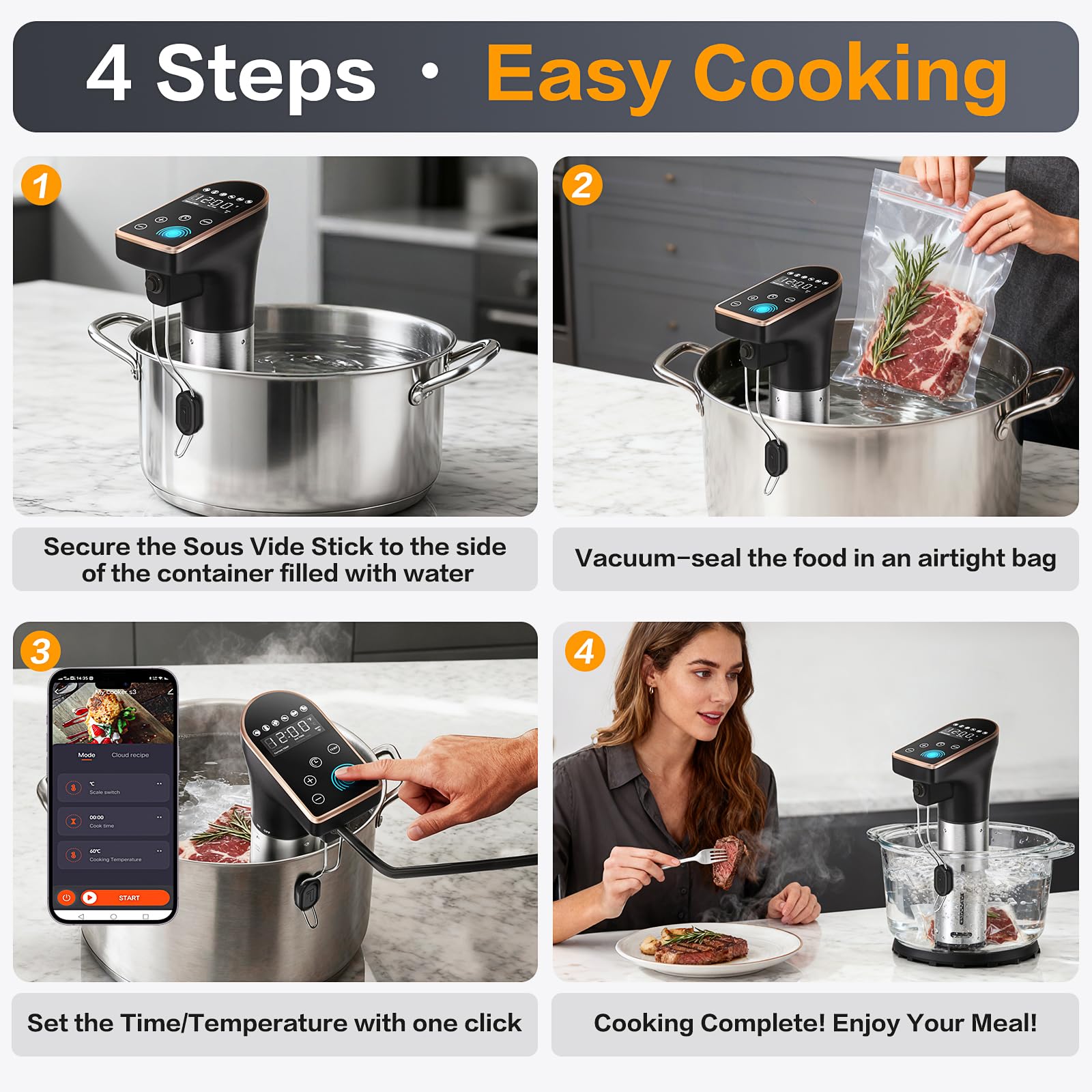 Quiet brushless motor delivers near silent operation for late-night meal prep.