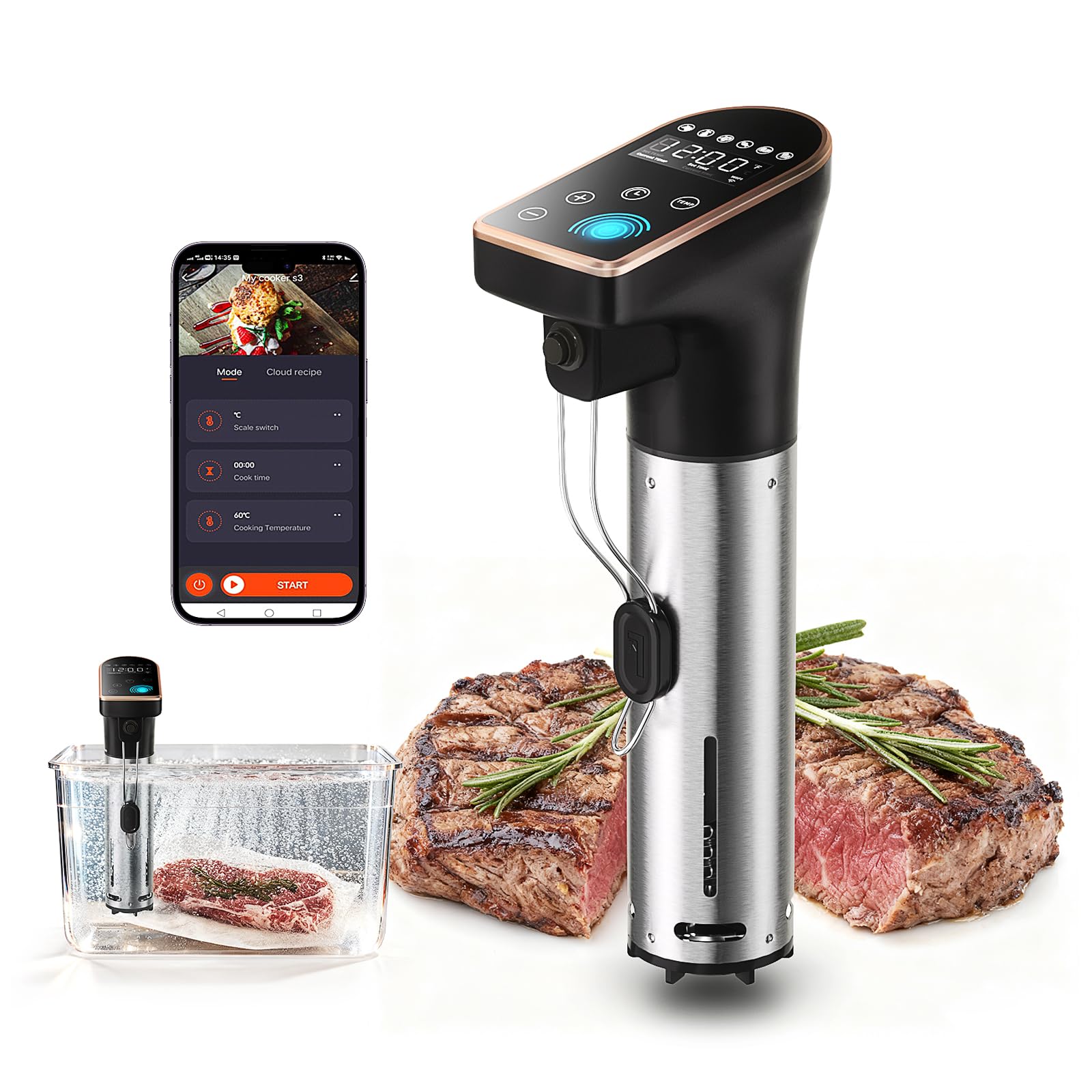 Sous-vide precision cooker 1300W front view for fast, even cooking at home.