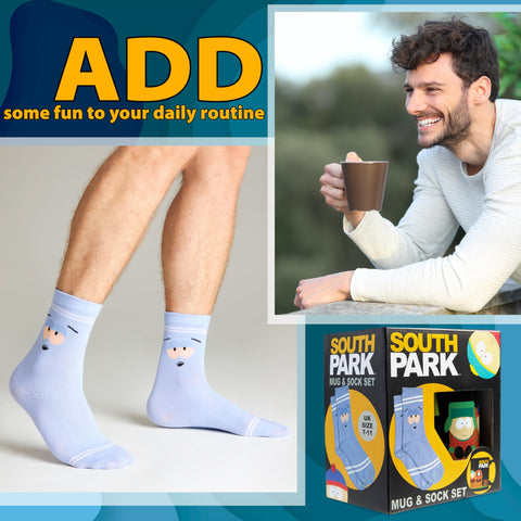 Gift-ready South Park mug and socks in a bold, collectible box
