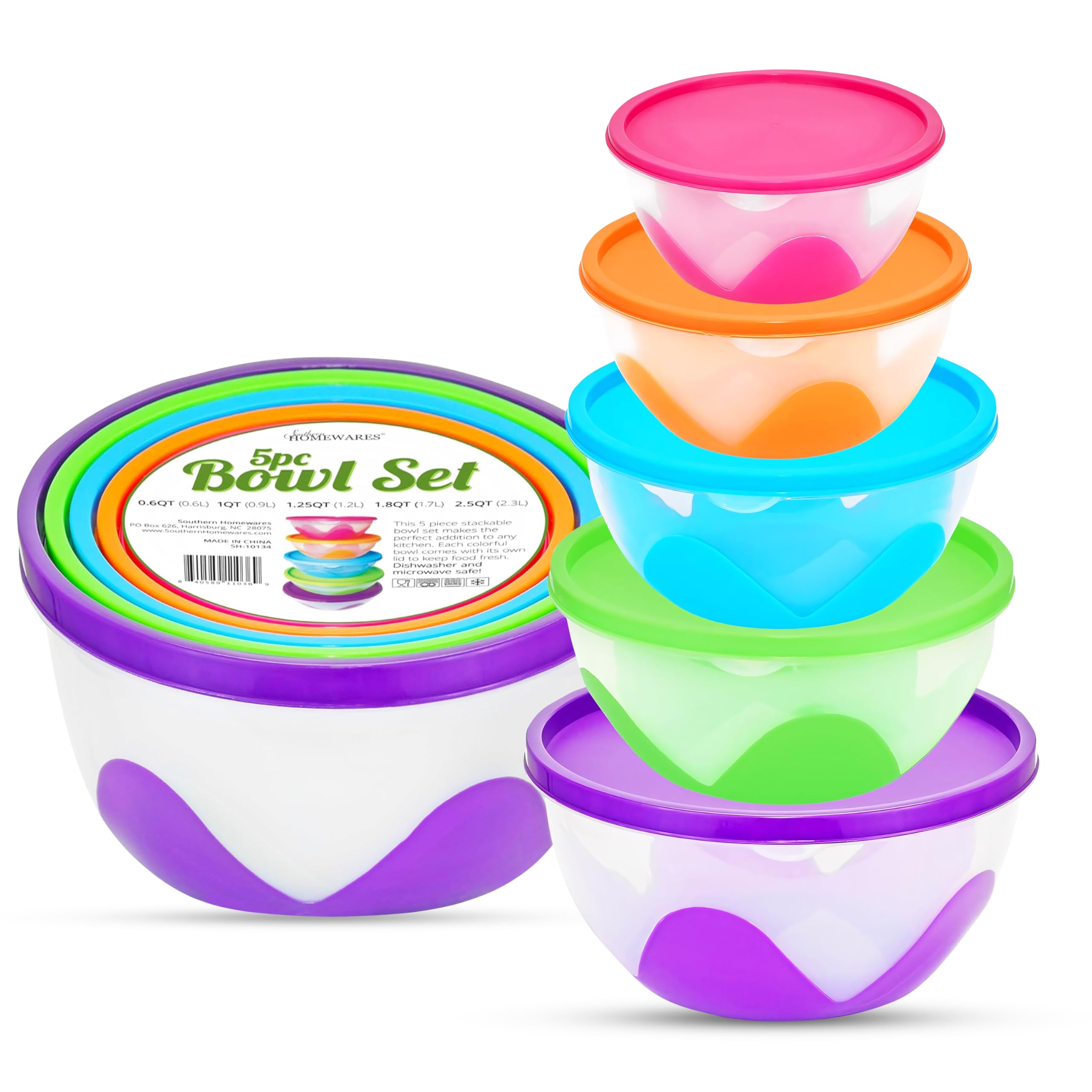 Southern Homewares 5-piece containers set with colorful lids for organized meal prep