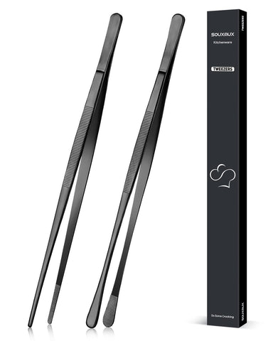 SouxMux 2Pcs 12-Inch Tweezers with skinny tips for precise plating tasks.