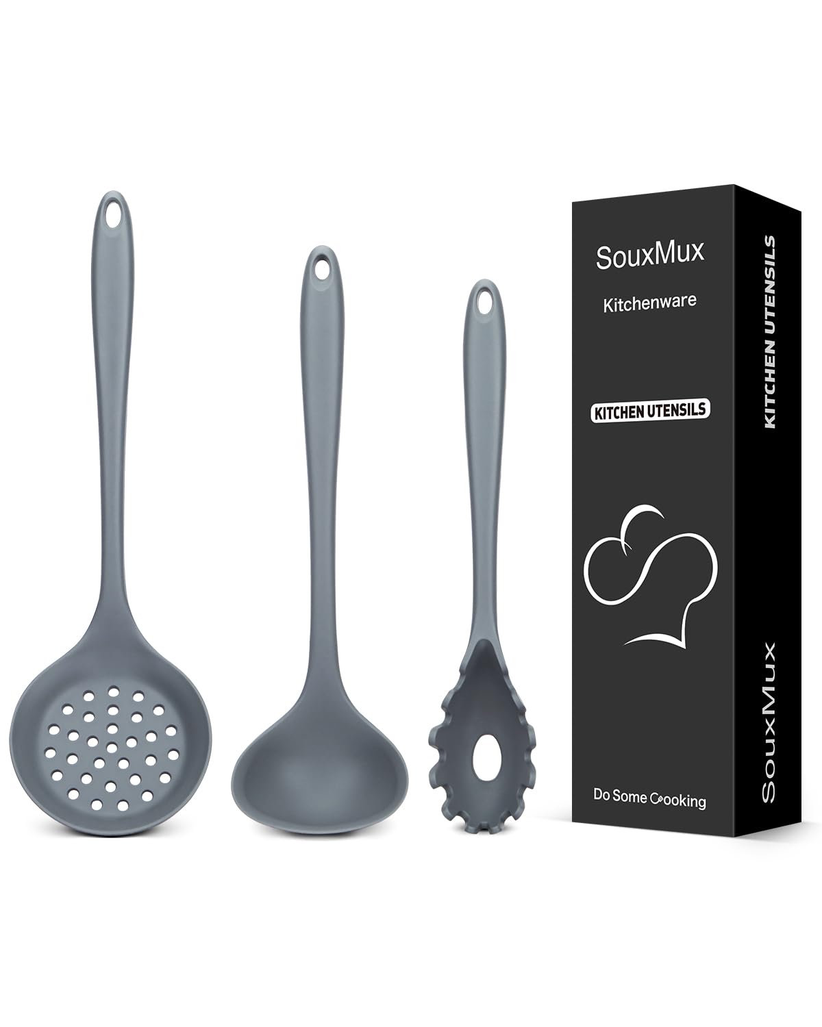 SouxMux silicone ladle for smooth stirring and nonstick protection.
